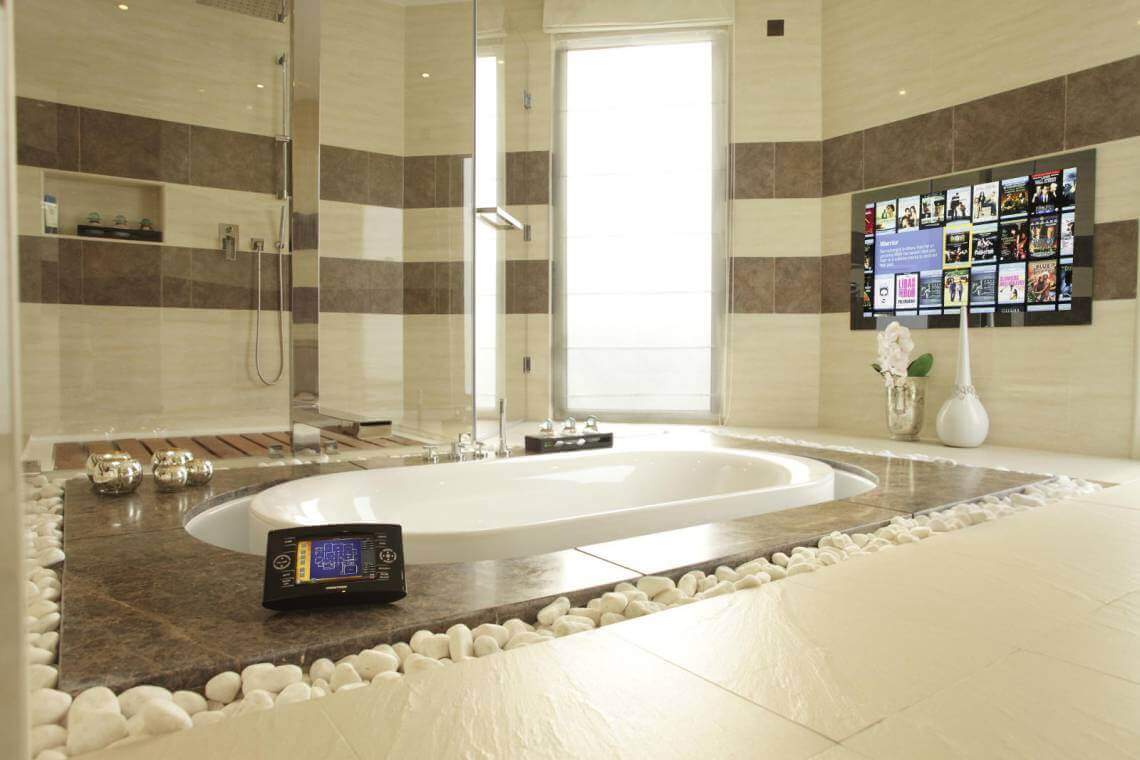 Crestron Touchpanel in Dubai with Agath Mirror TV Crestron Touchpanel in Dubai with Agath Mirror TV