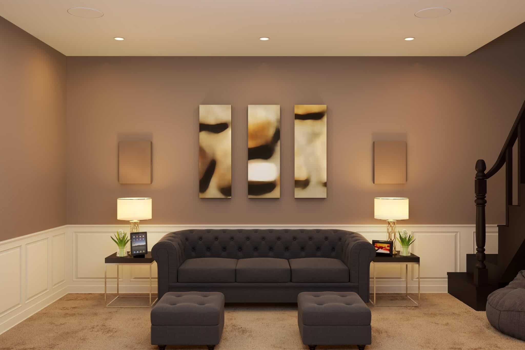 An Informal Cinema Room with Chesterfield Sofa and Matching Foot rests. Beanbag at the ready! An Informal Cinema Room with Chesterfield Sofa and Matching Foot rests. Beanbag at the ready!