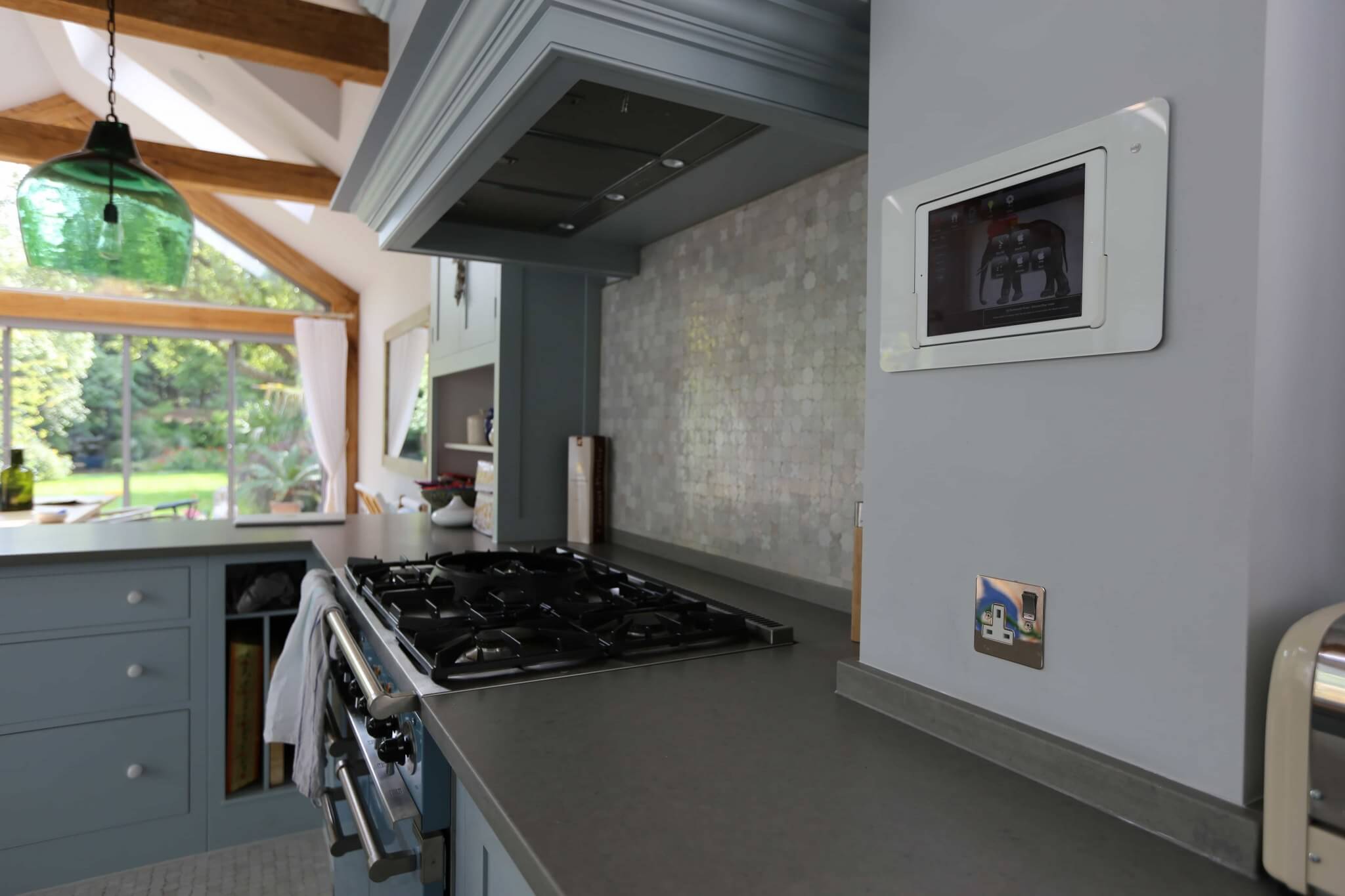 iPad in-wall control in Kitchen