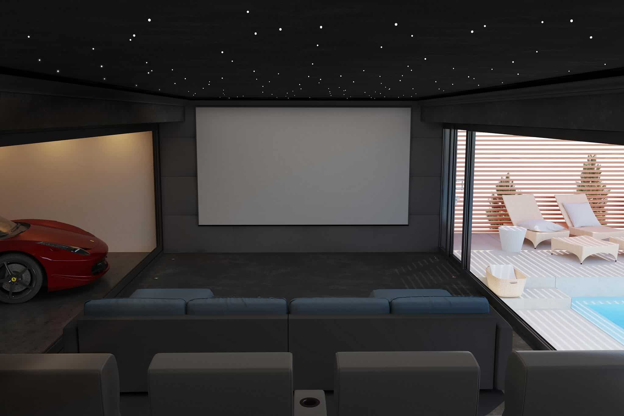 Cheshire Home Cinema Room open to the garden and garage