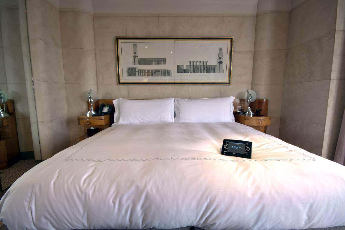 Crestron Touchpanel on Bed, Claridge's Hotel