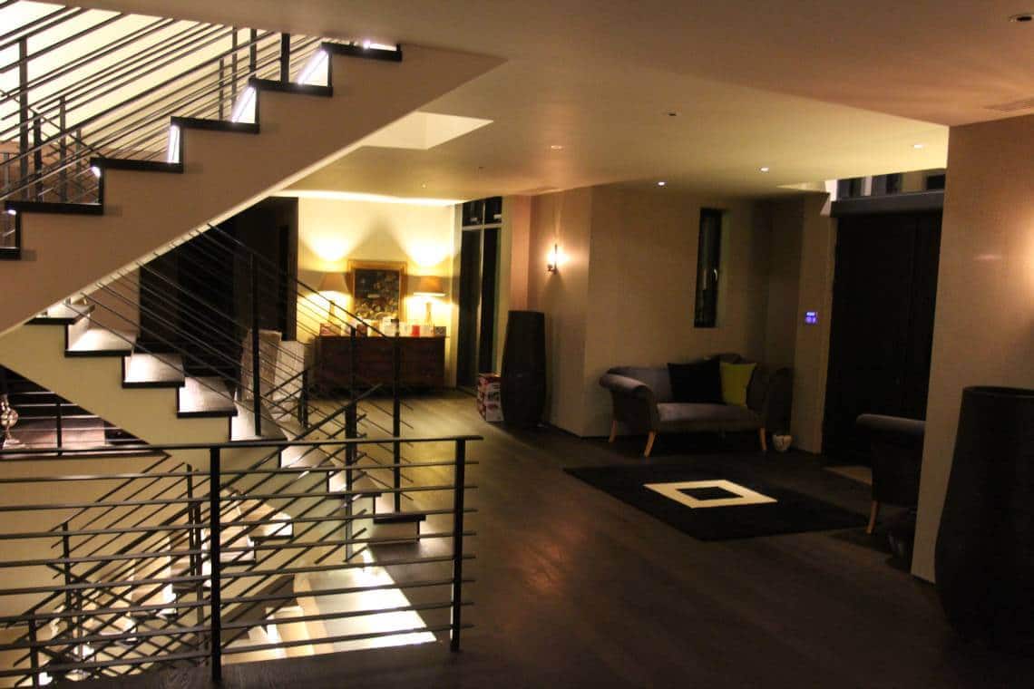 Staircase with integrated step lighting and Crestron lighting control, Derby
