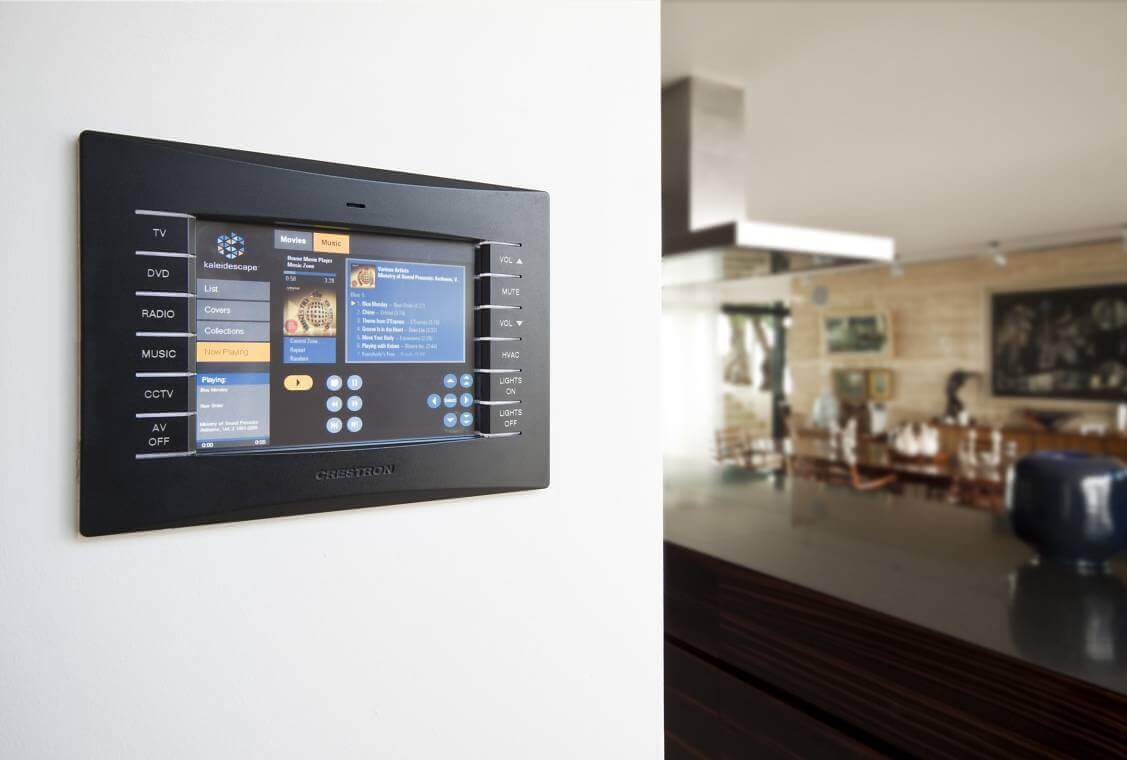 Crestron Touchpanel installed in Kitchen wall