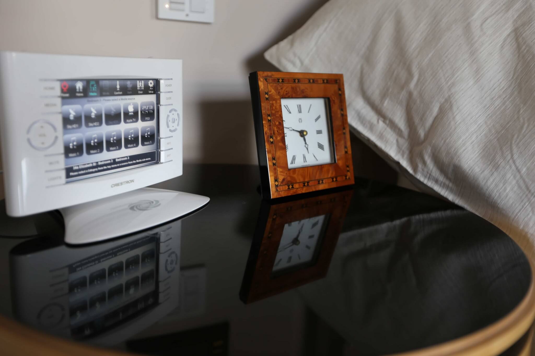 Crestron Touchpanel on Bedside Table