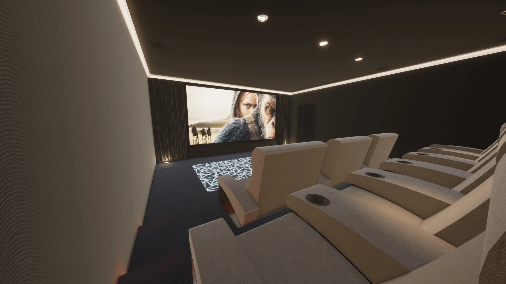 Al Barari villa basement cinema with Crestron lighting control, Dubai