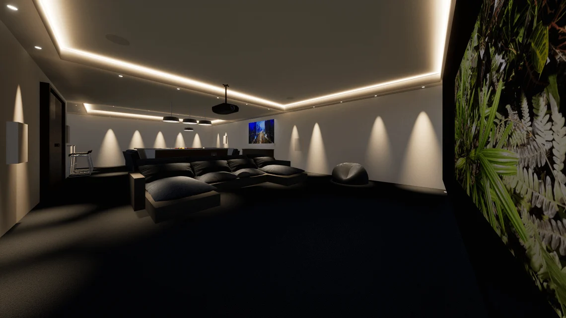 Home entertainment complex Prestbury Cheshire — cinema, pool table, bar, Artcoustic, Crestron Lutron