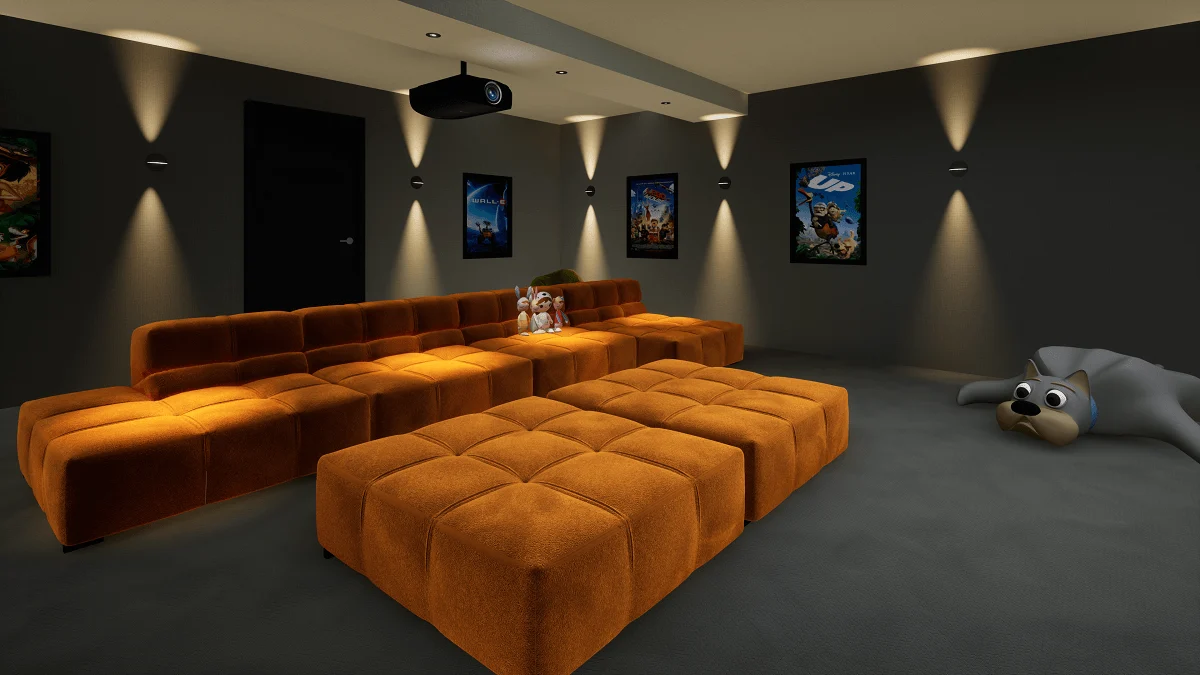 Dubai family basement cinema room with Crestron lighting control
