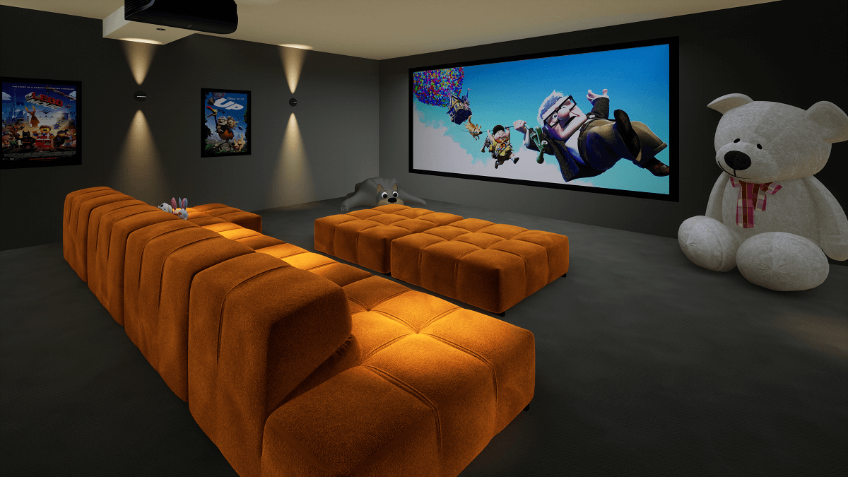 A large home cinema screen in 1:2.35 format