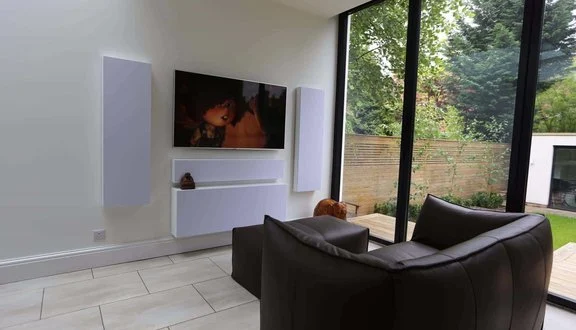Living room cinema in a modern extension, Kensington, London