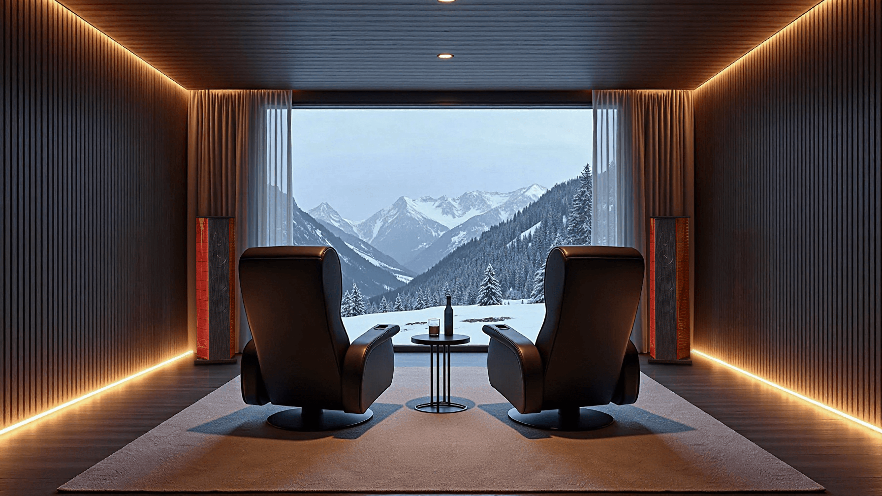 Listening Room in a Ski Chalet, view of the mountains